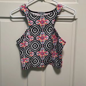 Bright Geometric High Neck Crop Top